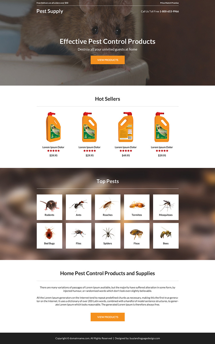 pest control product selling landing page design