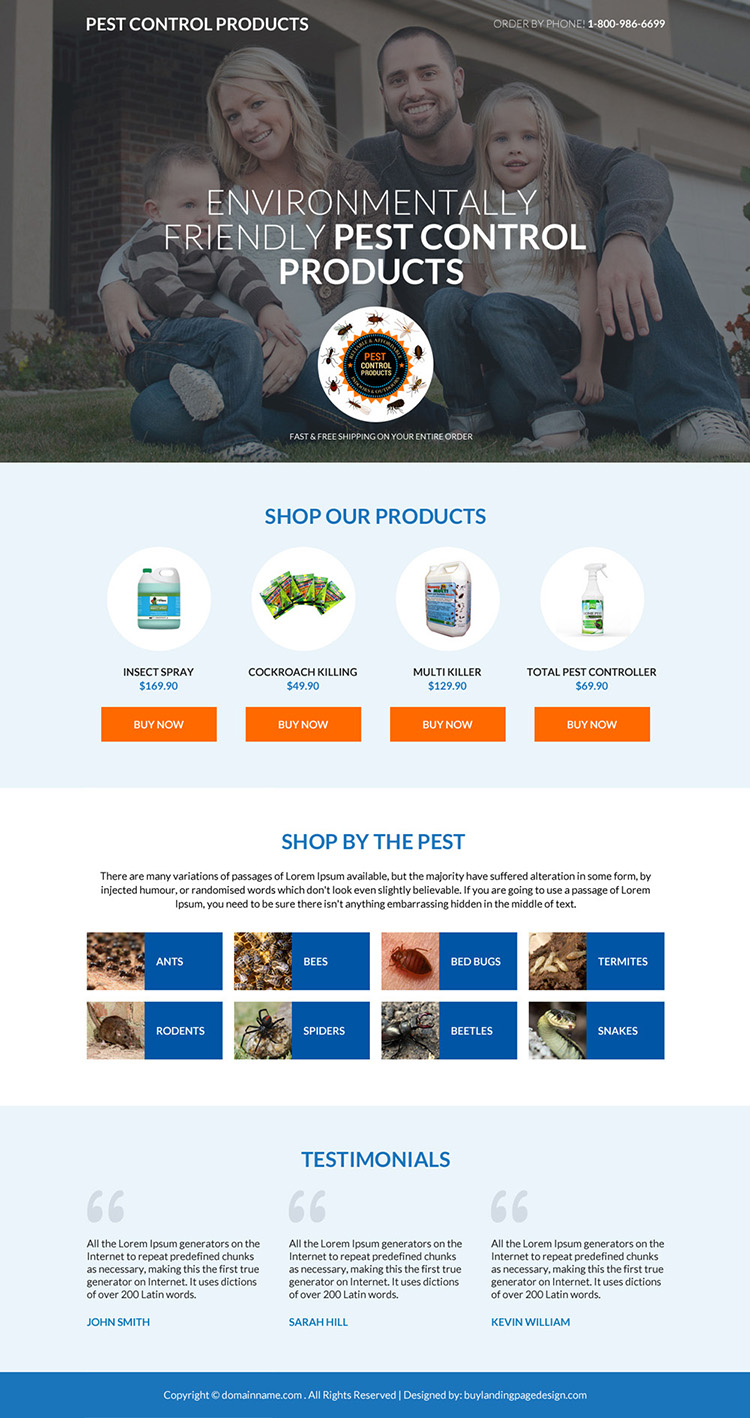 pest control product selling mini responsive landing page