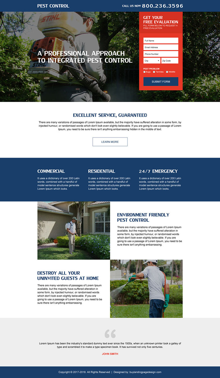 pest control service modern lead form landing page