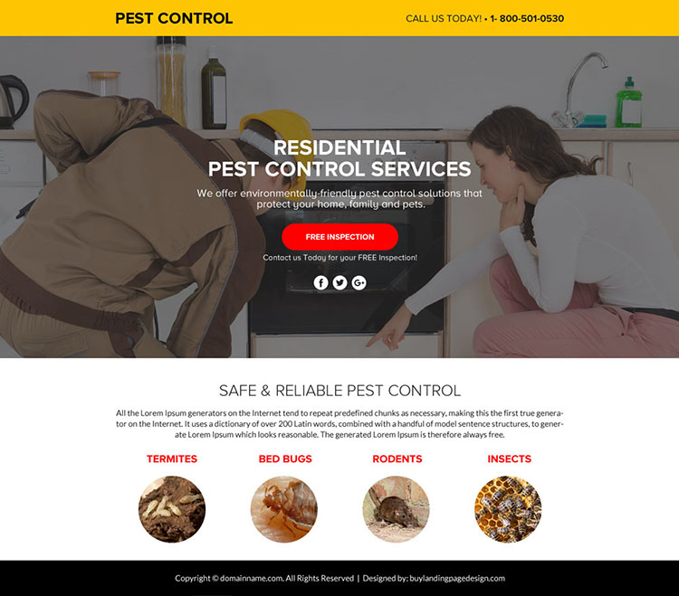 pest control service lead funnel responsive landing page design