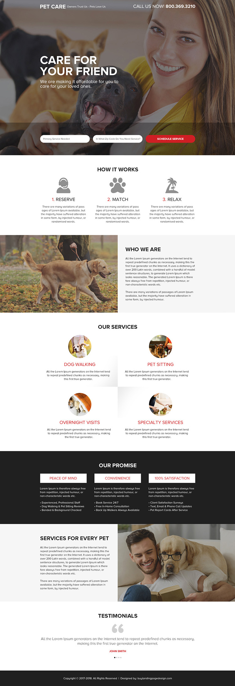 pet care service responsive landing page