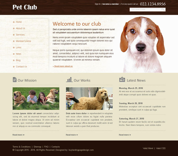 pets club website template design psd for sale