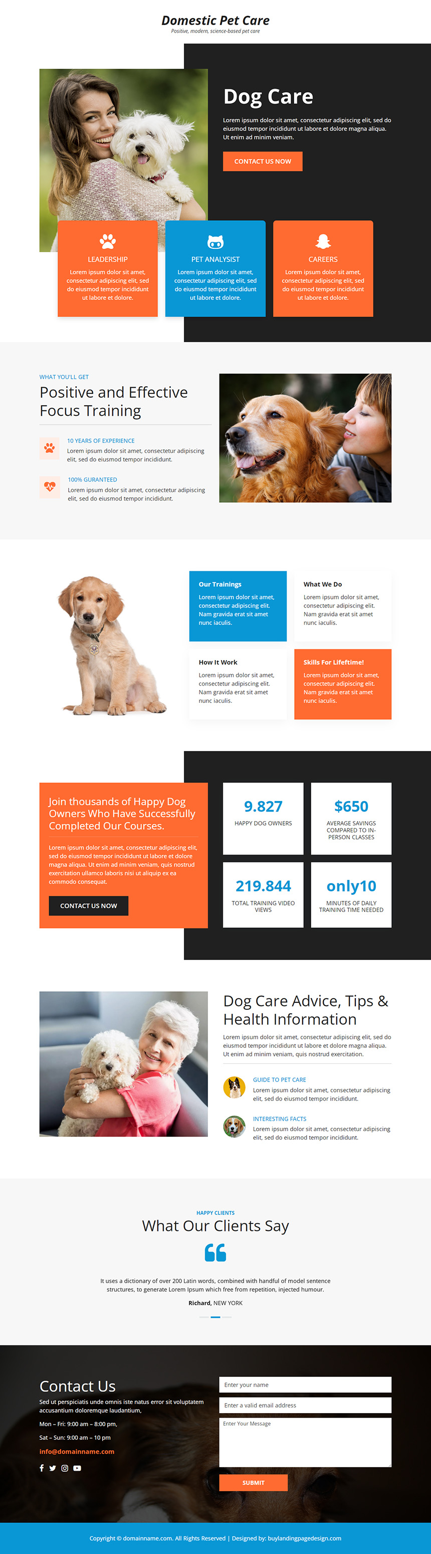 domestic pet care services landing page design