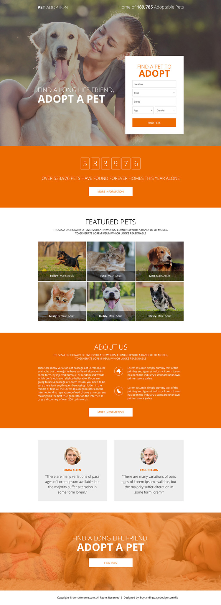 pets adoption responsive lead capture landing page