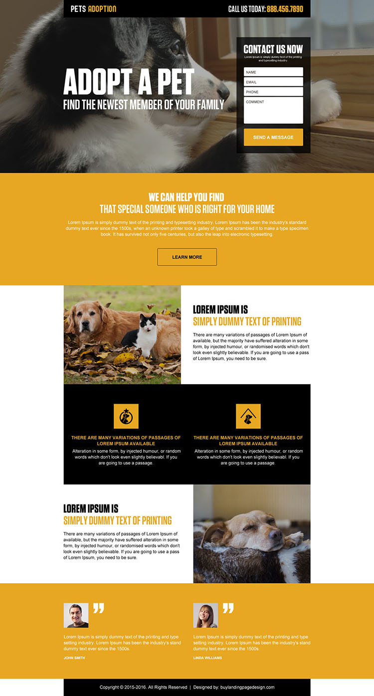 pets adoption lead generating responsive landing page