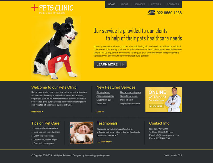 pets clinic website template design psd for sale