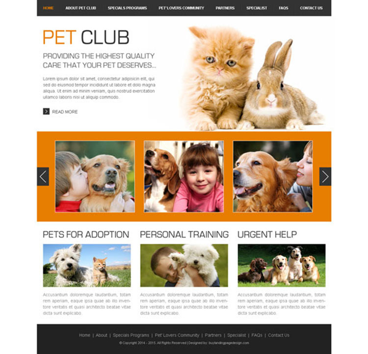 pets club clean website template design PSD