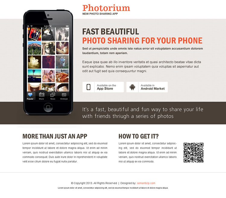 fast beautiful photo sharing from your phone application landing page design