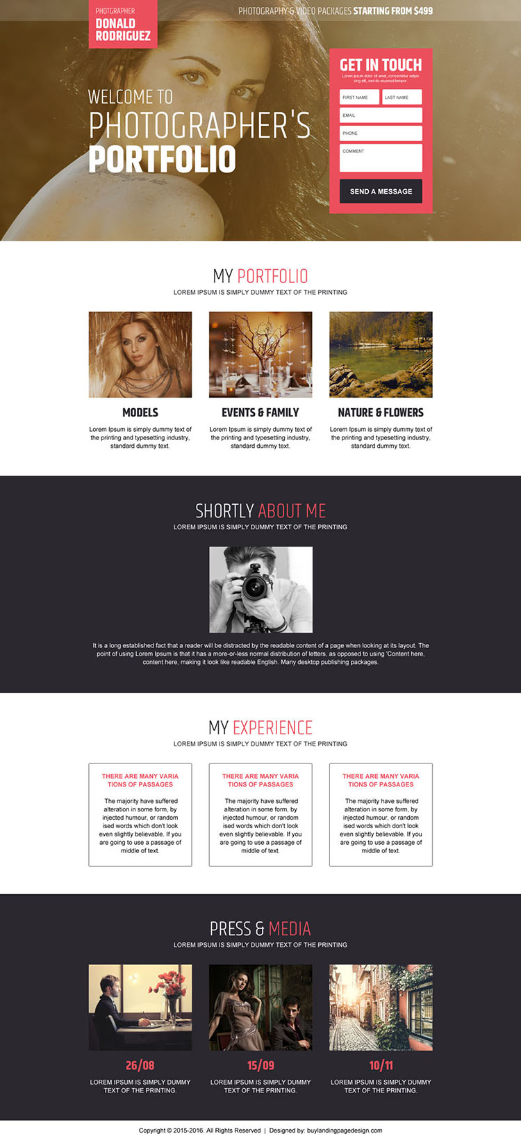 photographers portfolio converting landing page design