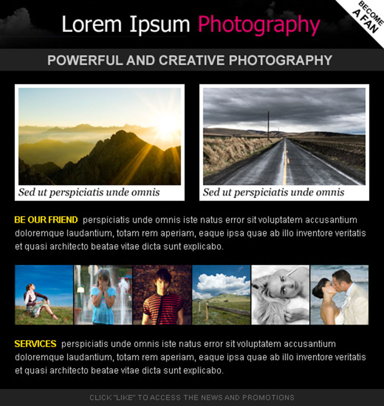 attractive photography html facebook fan page design template