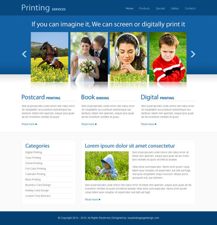 photography printing service clean and minimal looking website template design psd