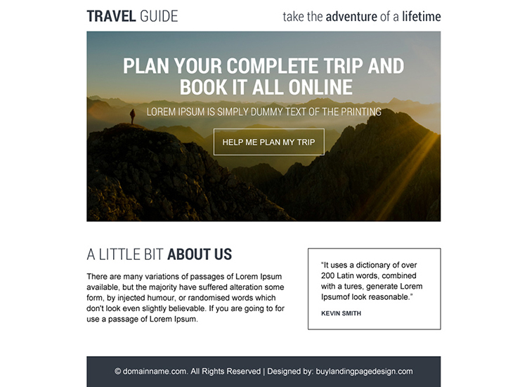 professional travel guide ppv landing page design