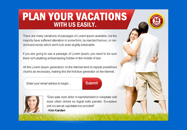 plan your vacations pay per view landing page design