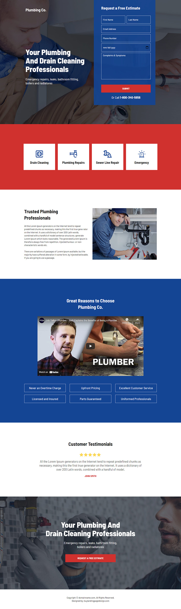 plumbing professionals responsive lead capture landing page