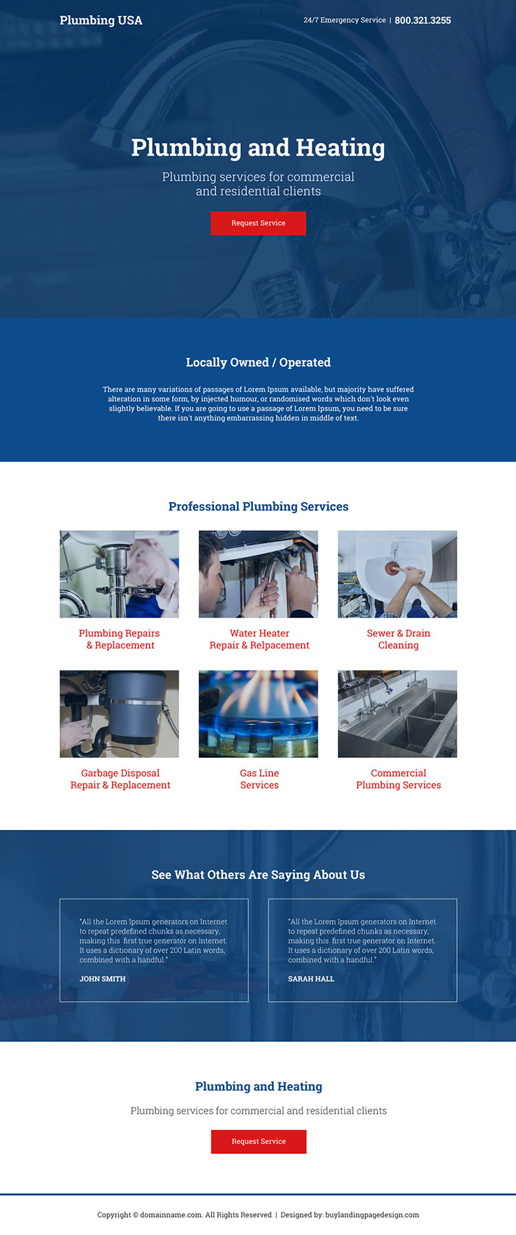 plumbing and heating services responsive call to action landing page
