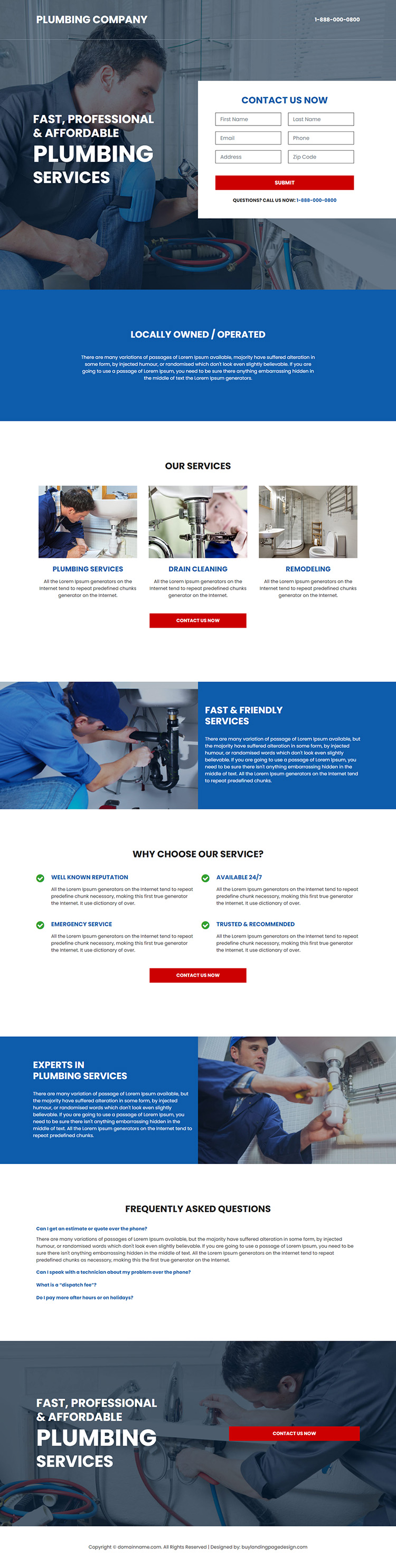 affordable plumbing service lead capture landing page