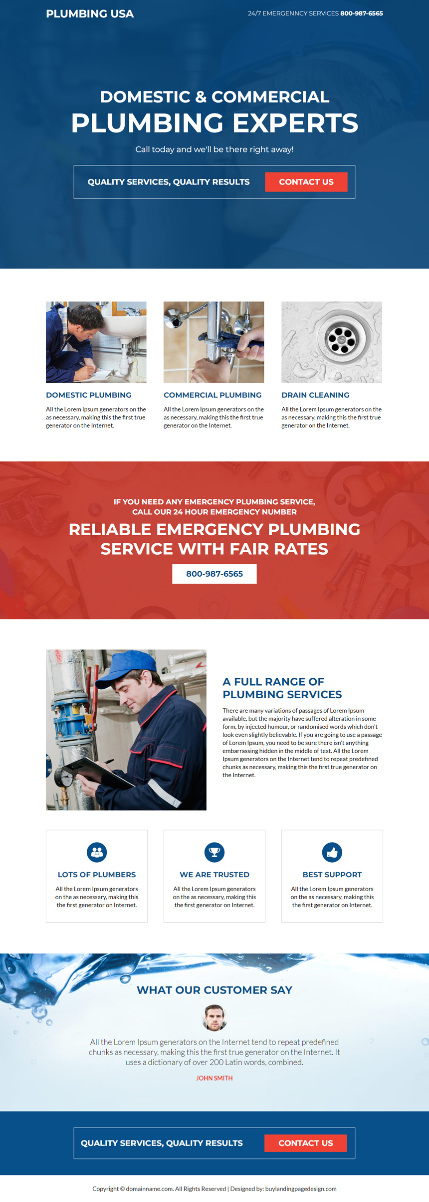 domestic and commercial plumbing experts landing page