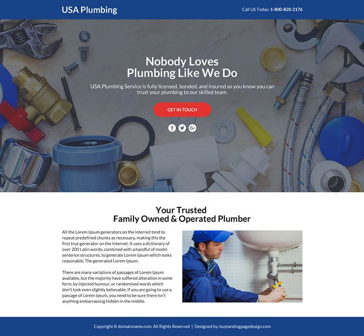 plumbing service funnel responsive landing page