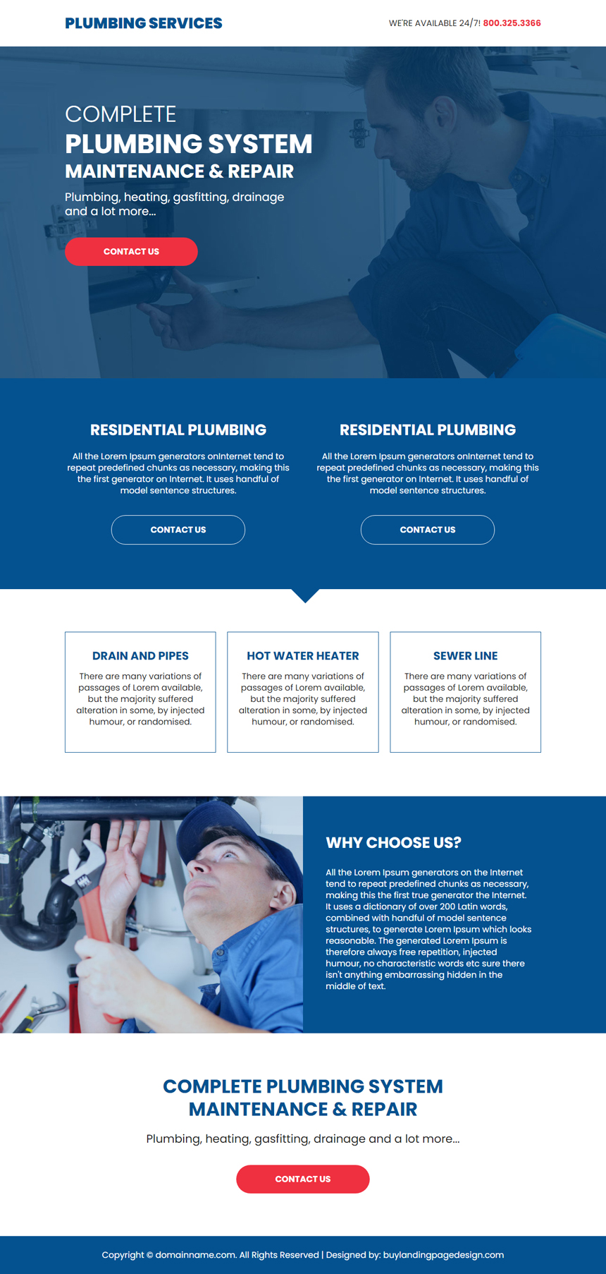 plumbing maintenance and repair service lead capture landing page