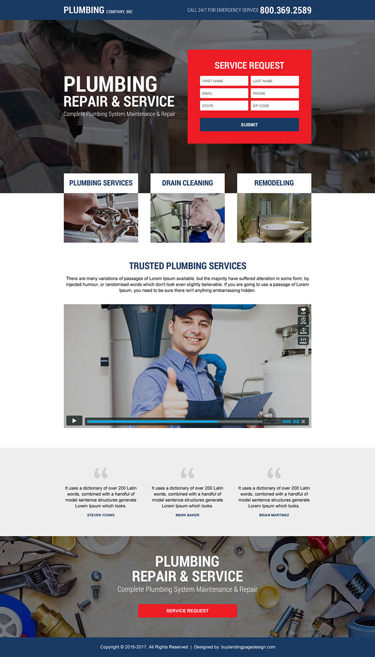 plumbing service company responsive landing page