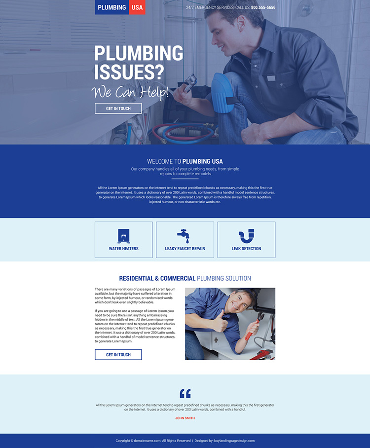 responsive plumbing solution mini landing page design