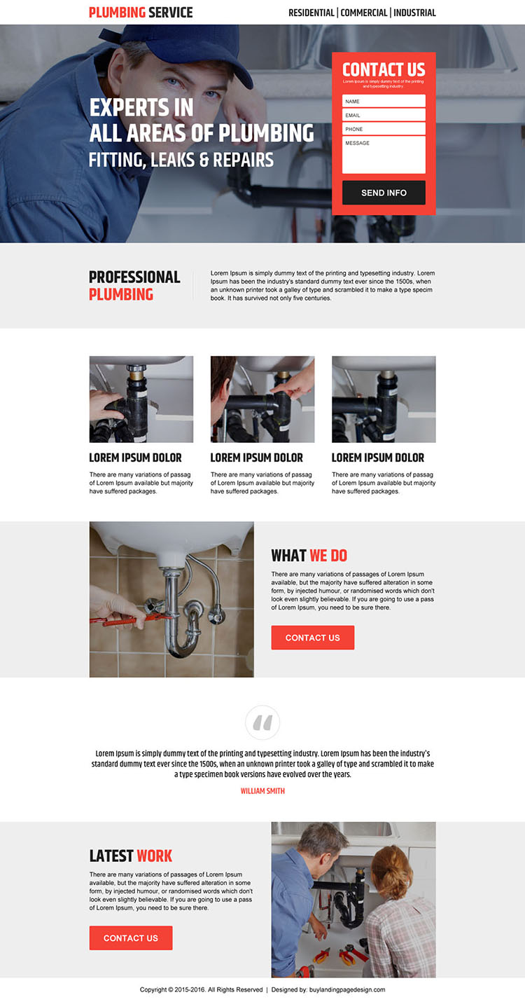 plumbing service lead capturing responsive landing page