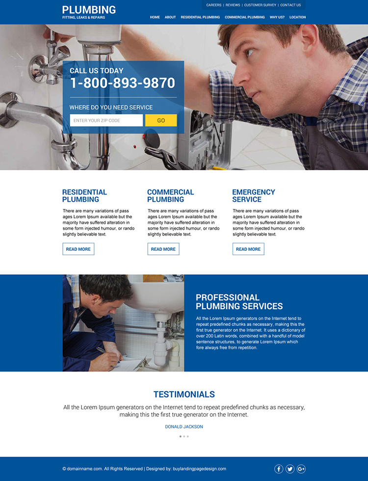 plumbing service responsive zip capturing website design