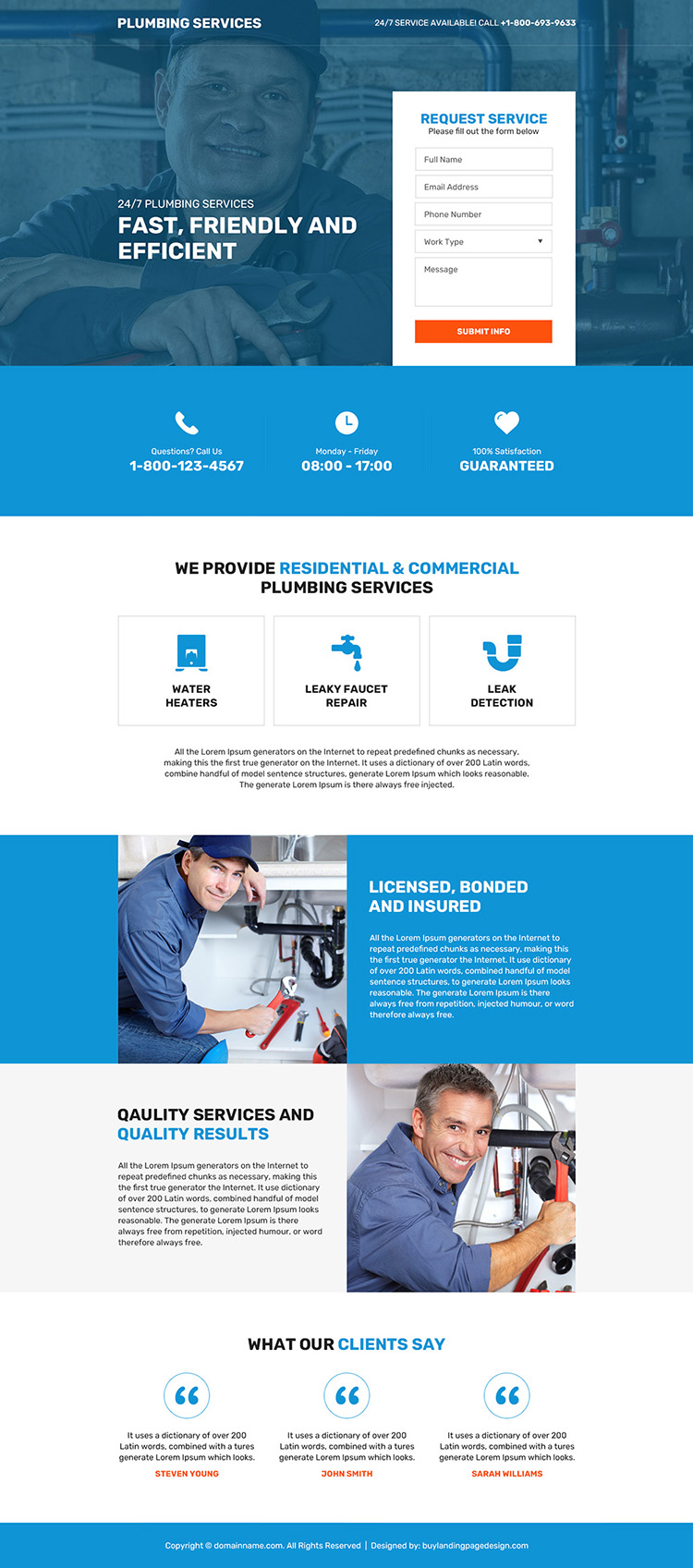 residential and commercial plumbing service responsive landing page