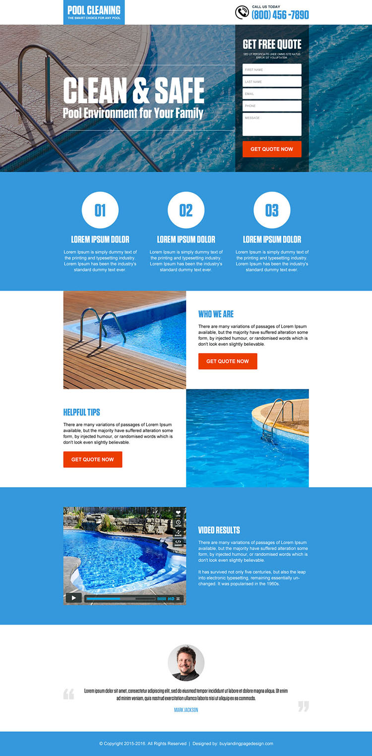 pool cleaning service lead capture landing page design