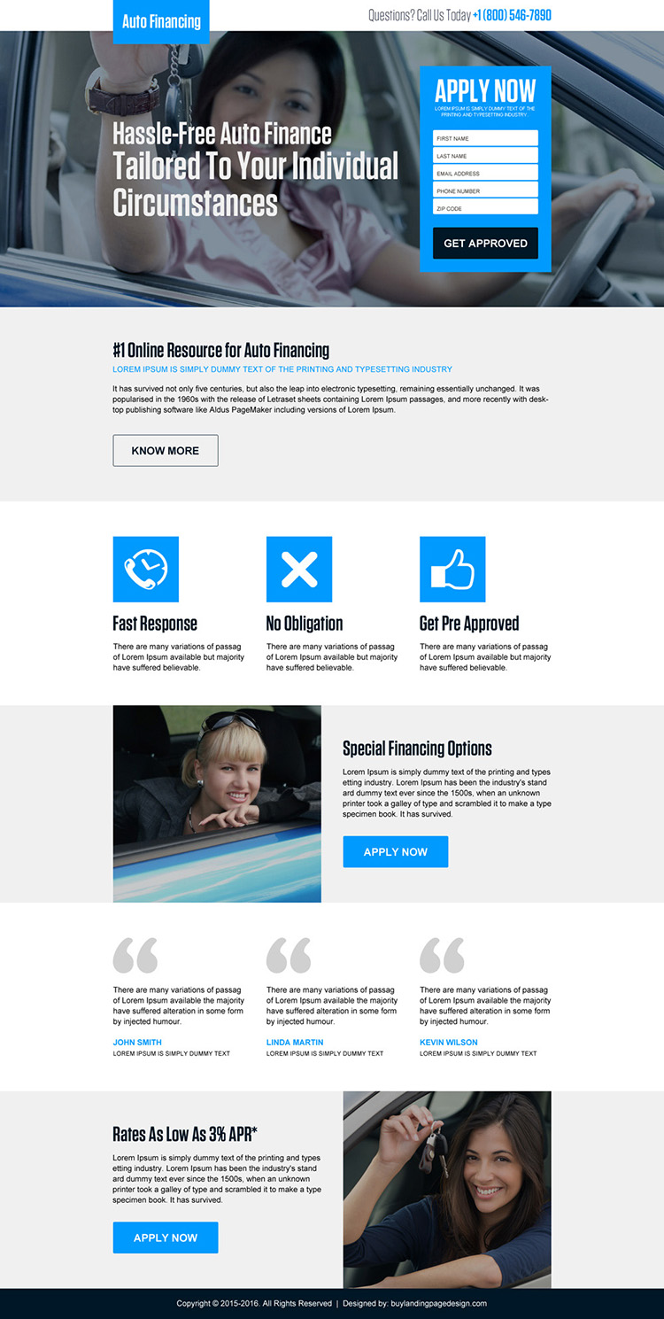 hassle free auto finance lead capture landing page design