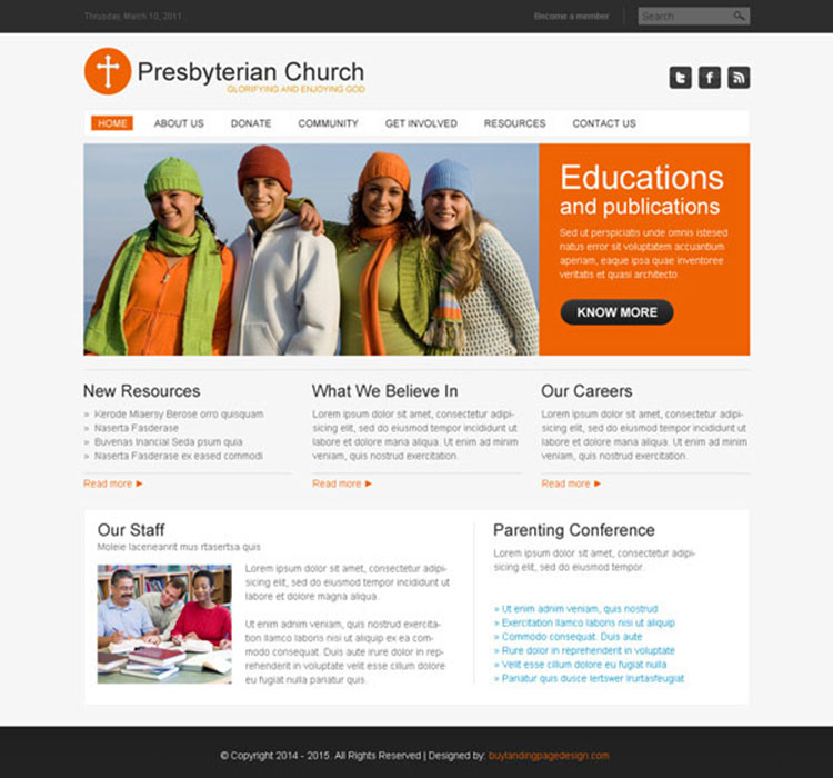 presbyterian clean and converting church website template design psd at affordable price