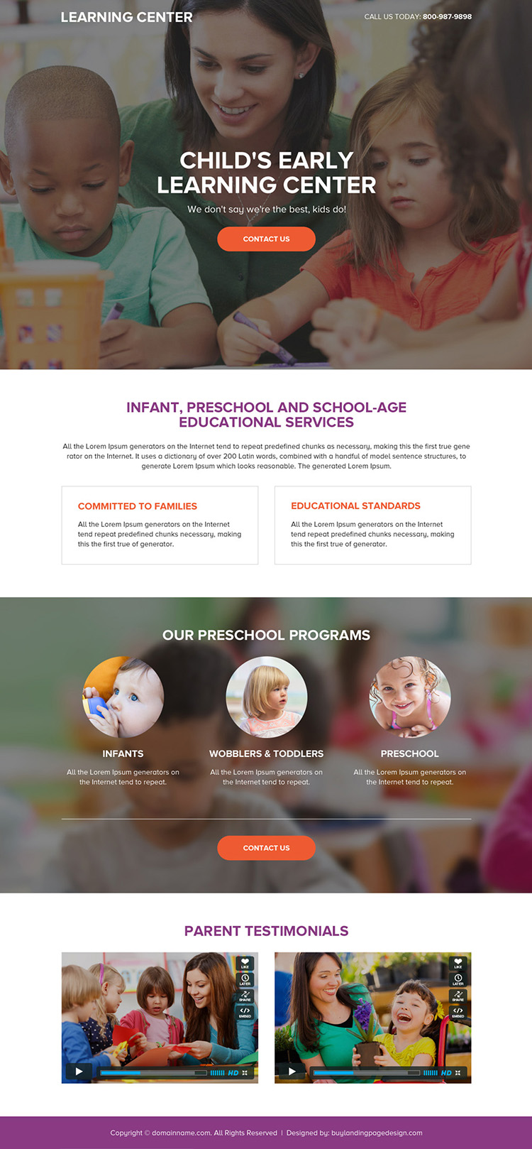 preschool education service responsive landing page design