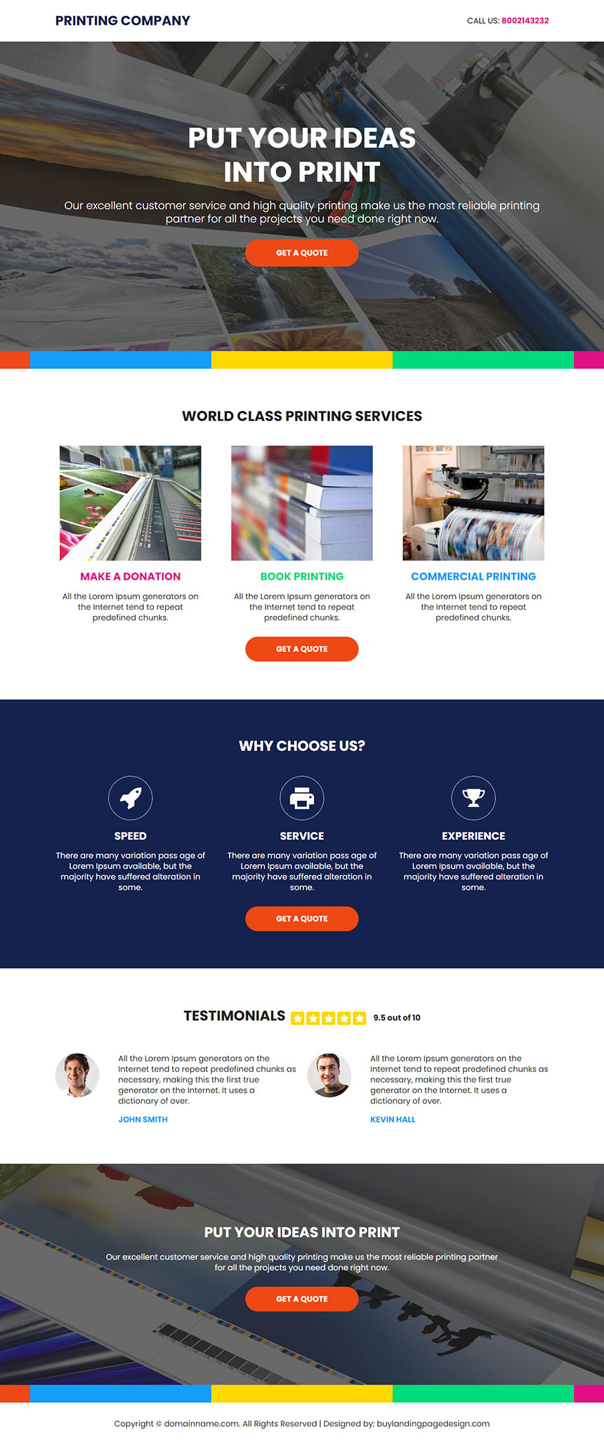 printing services lead capture responsive landing page