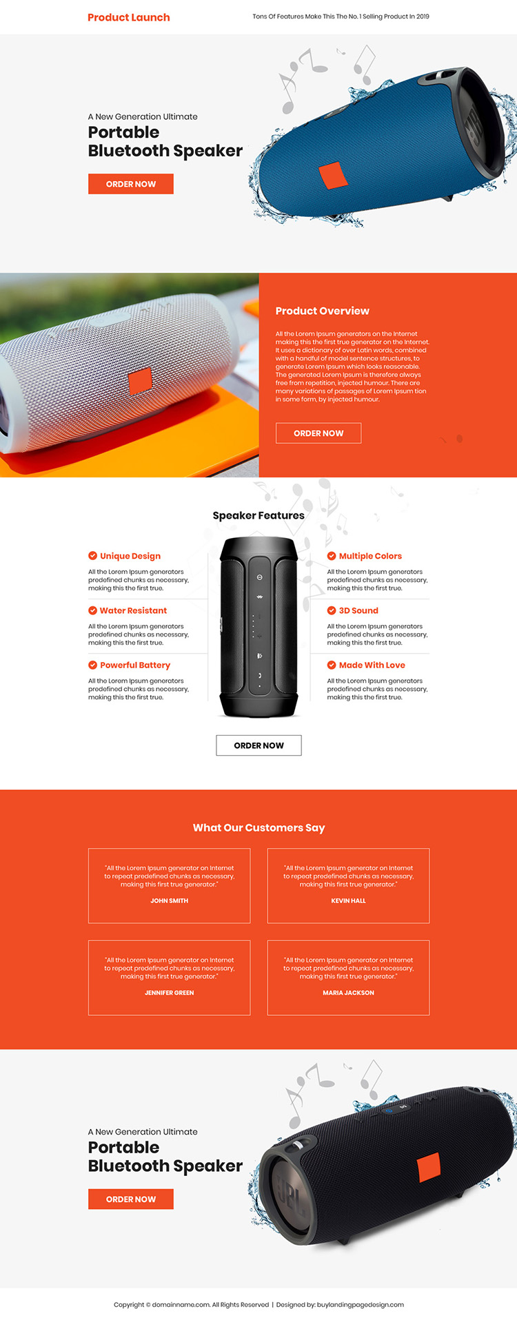 portable bluetooth speaker selling landing page design