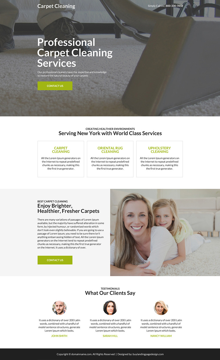 professional carpet cleaning responsive landing page design