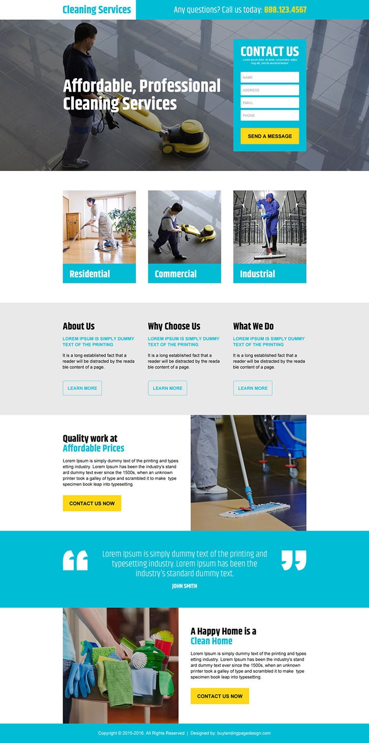 professional cleaning service responsive landing page design
