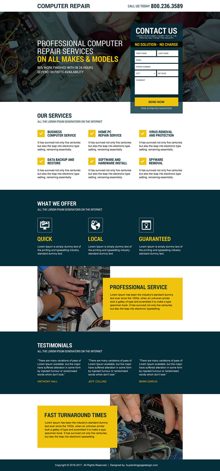 professional computer repair service lead capturing landing page design