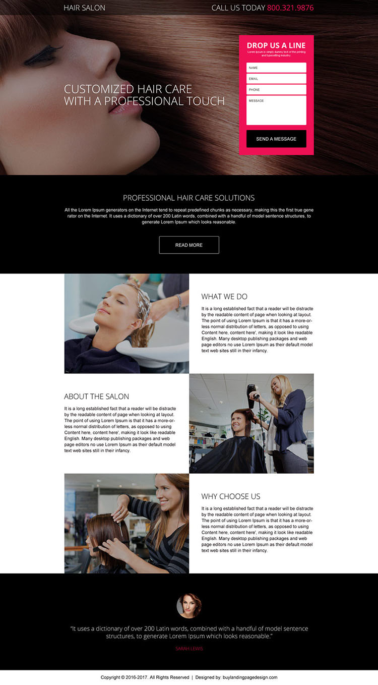 professional hair care solution responsive landing page