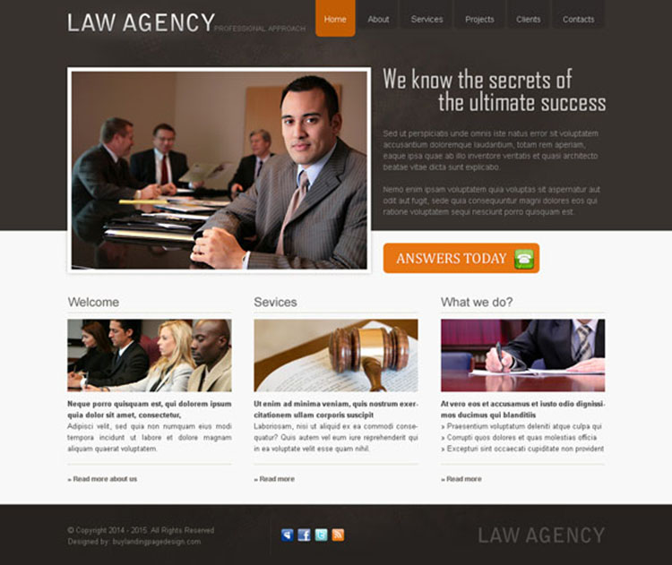 professional and clean law agency website template design psd