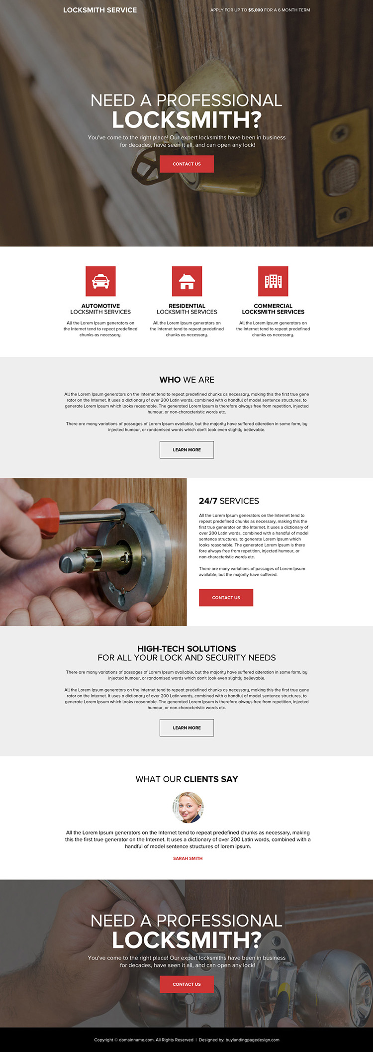 professional locksmith service responsive landing page design