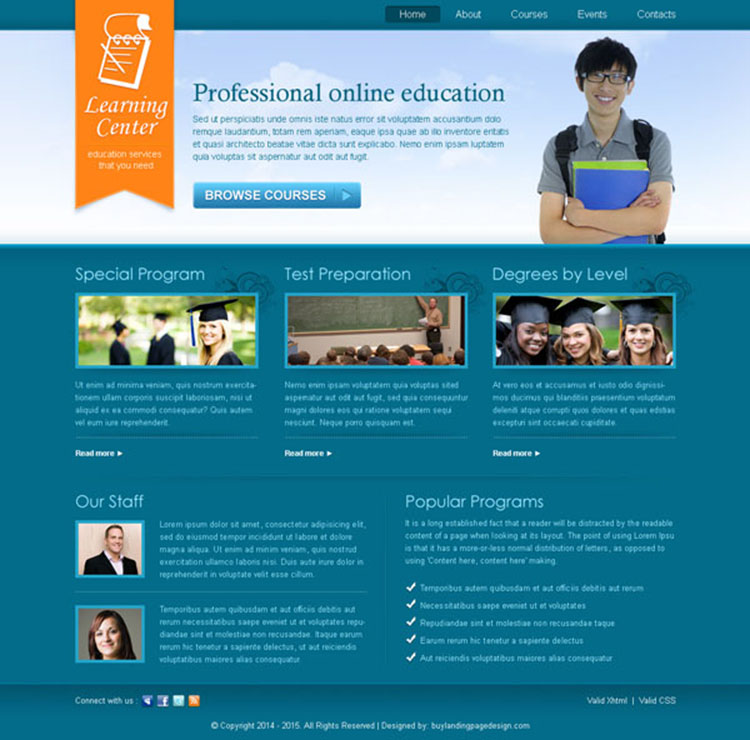 professional online education service website template design PSD