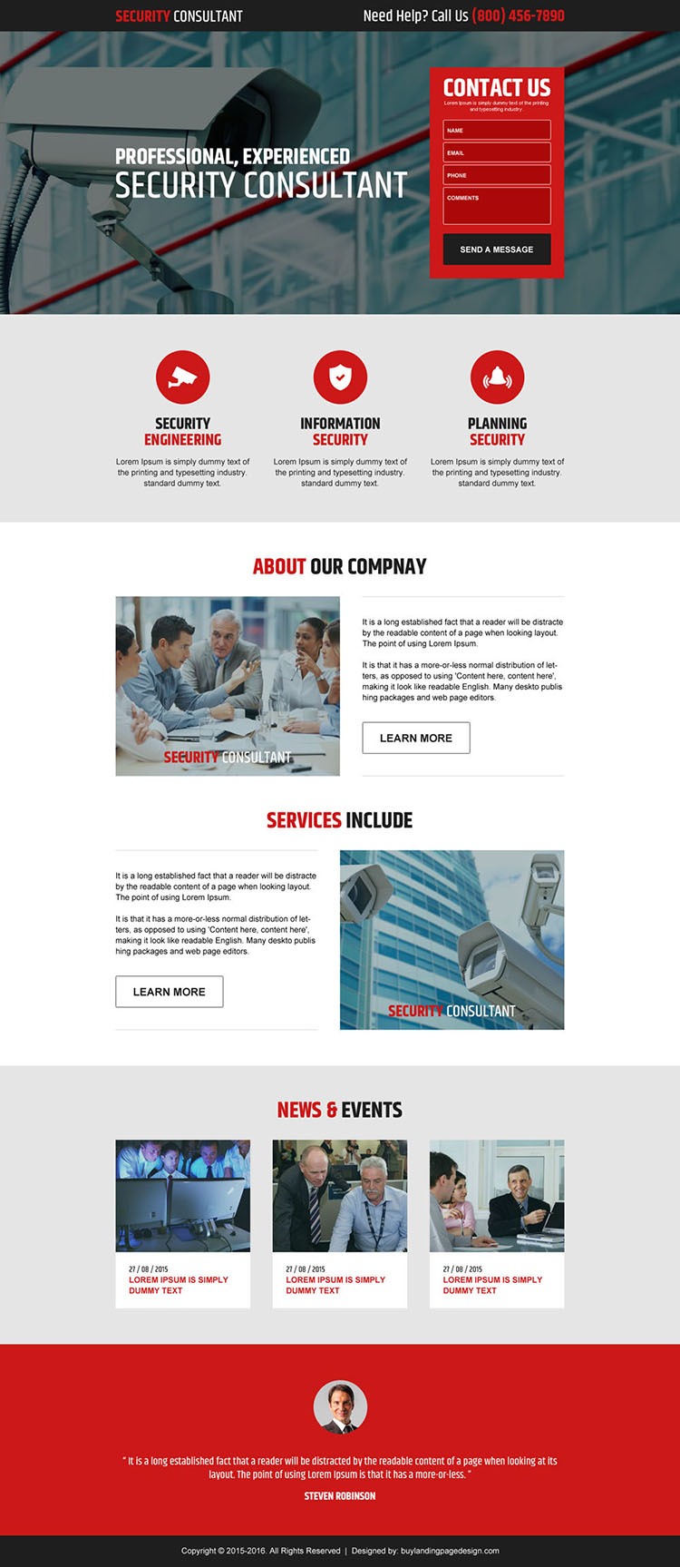 professional security consultant responsive landing page design