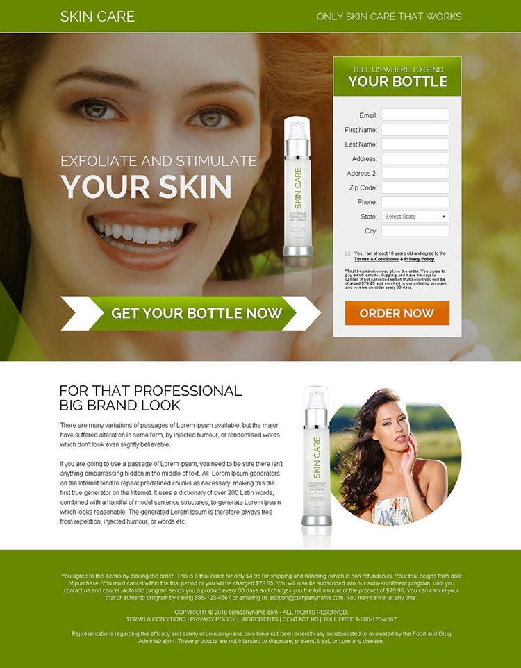 professional skin care product bank page design