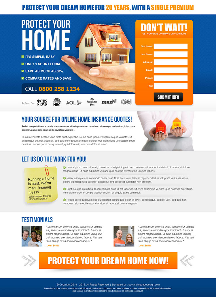 highest converting online home insurance quotes effective lead capture squeeze page design