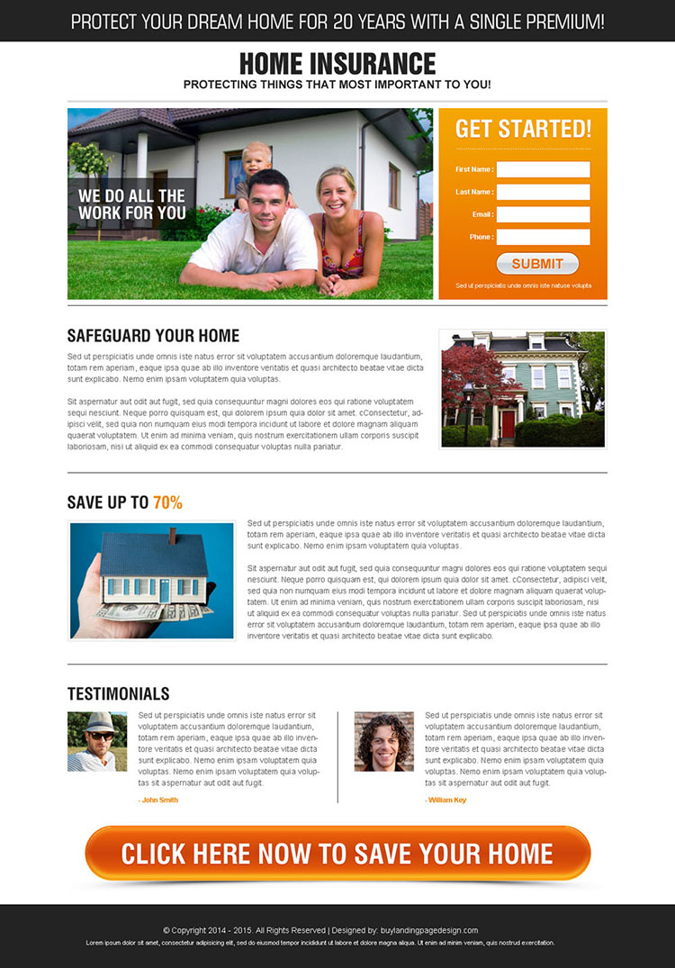 safe guard your home high converting lead gen splash page design