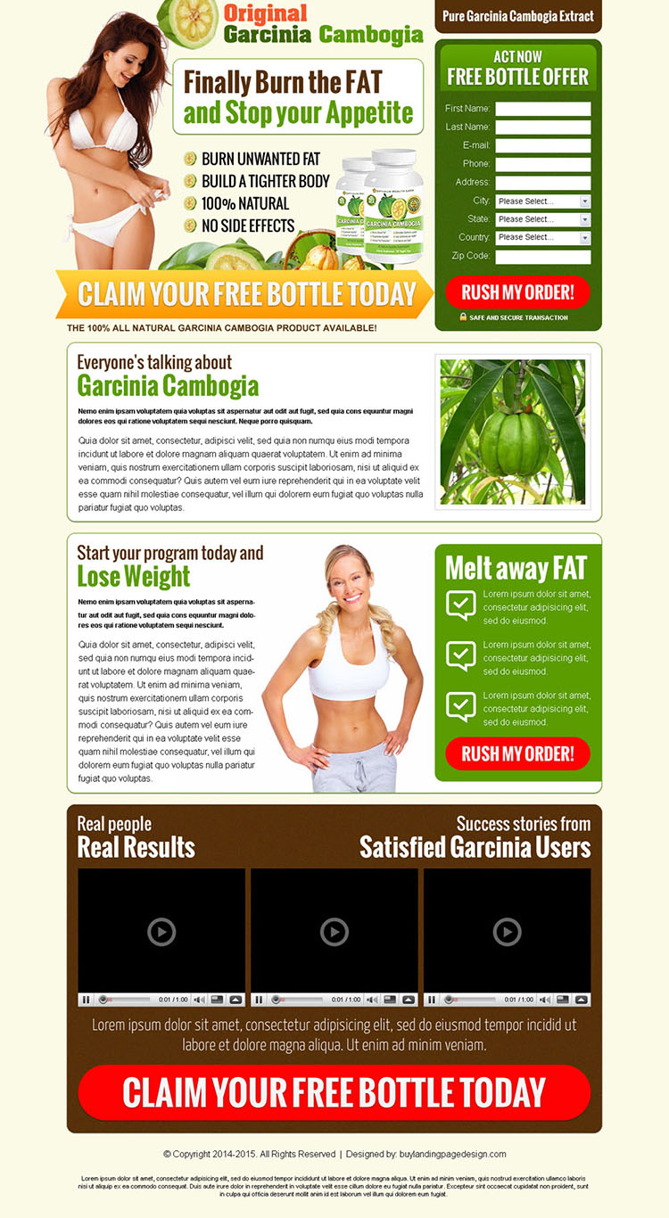 pure garcinia cambogia extract to lose your weight product selling lead capture landing page design template