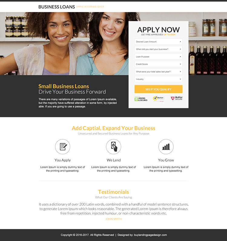 modern and best small business loan lead capture landing page