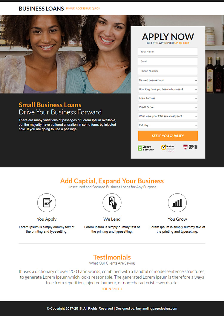 small business loan responsive landing page design