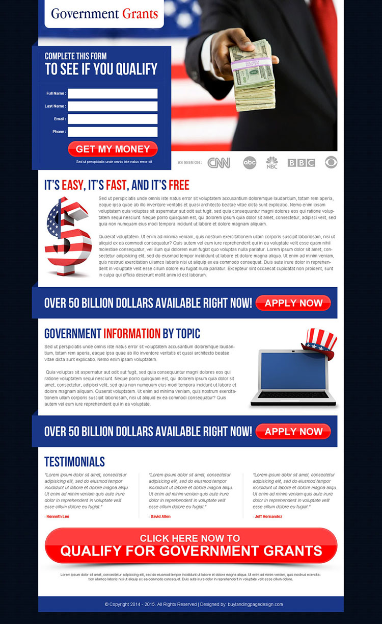 qualify for free government grants effective and converting landing page to boost your traffic
