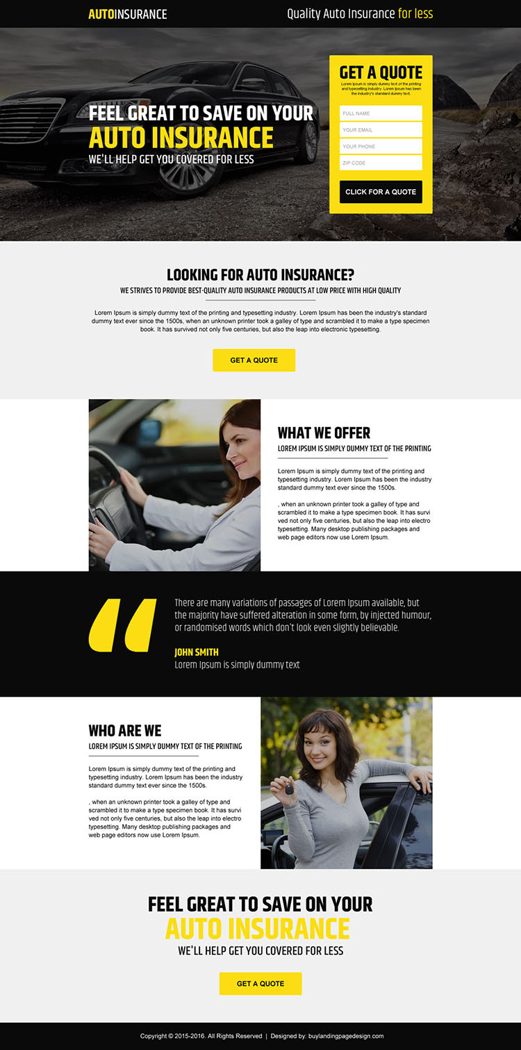 quality auto insurance free quote responsive landing page